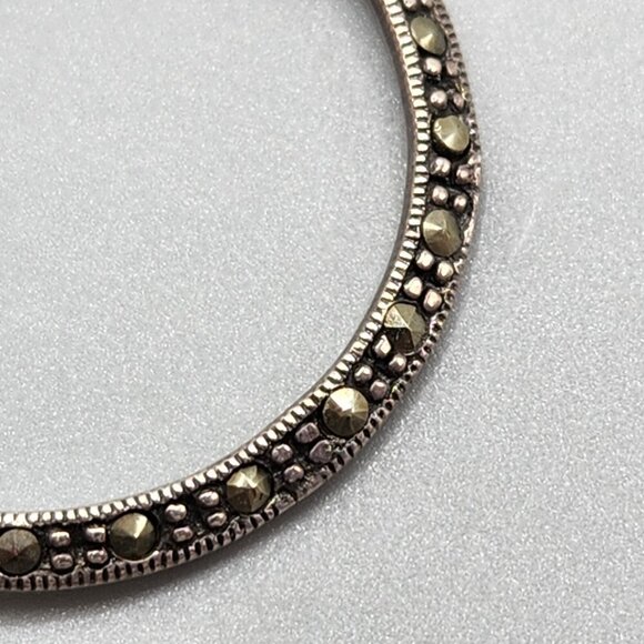 Sterling Silver Open Circle Marcasite Necklace 925 Italy Z2N Infinity/Eternity - Picture 4 of 10